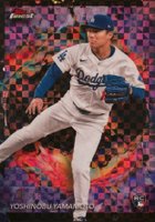 2024 Topps Finest #250 Yoshinobu Yamamoto Purple Checkerboard Refractor Baseball Card