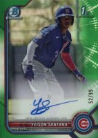 2022 Bowman Chrome Prospect Autographs #CPAYS Yeison Santana Green Refractor Baseball Card