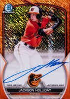 2023 Bowman Chrome Prospect Autographs #CPAJH Jackson Holliday Orange Shimmer Baseball Card