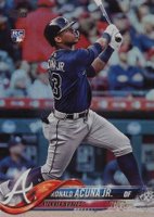 2018 Topps Update #US250 Ronald Acuna Jr. At-Bat in Blue Jersey-Rainbow Foil Baseball Card